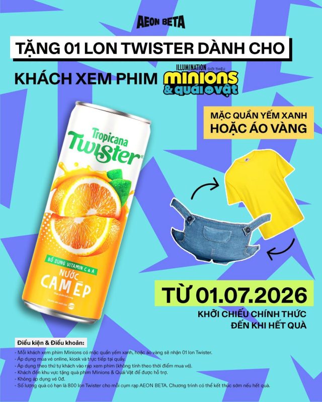 TẶNG 01 LON TWISTER CHO TEAM MINIONS DIỆN ĐỒ “CHEAP MOMENT” - TTTM Central Premium